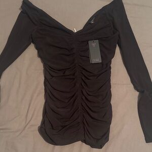 Guess Black Gathered Long Sleeve Top